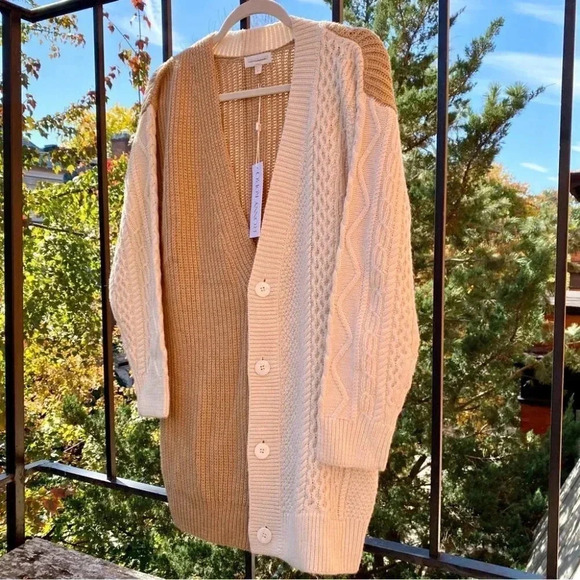 NWT Anthropologie Ronny Kobo Cardigan Cardi Sweater Knit Brown Cream XS - Picture 8 of 15
